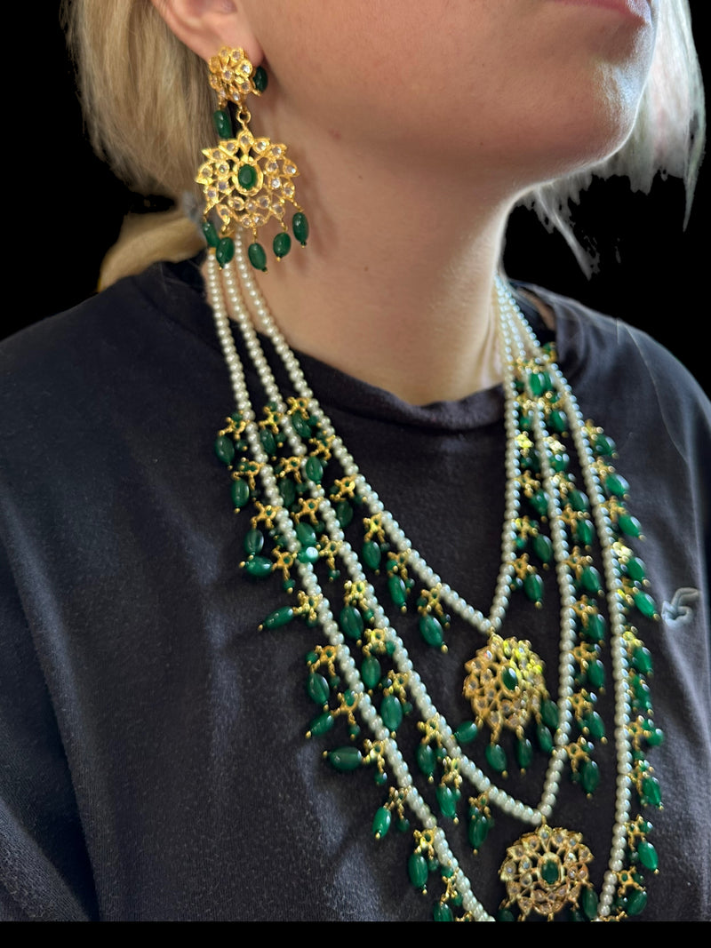 SAT78 Farmana three layer Hyderabadi  necklace with earrings ( READY TO SHIP )