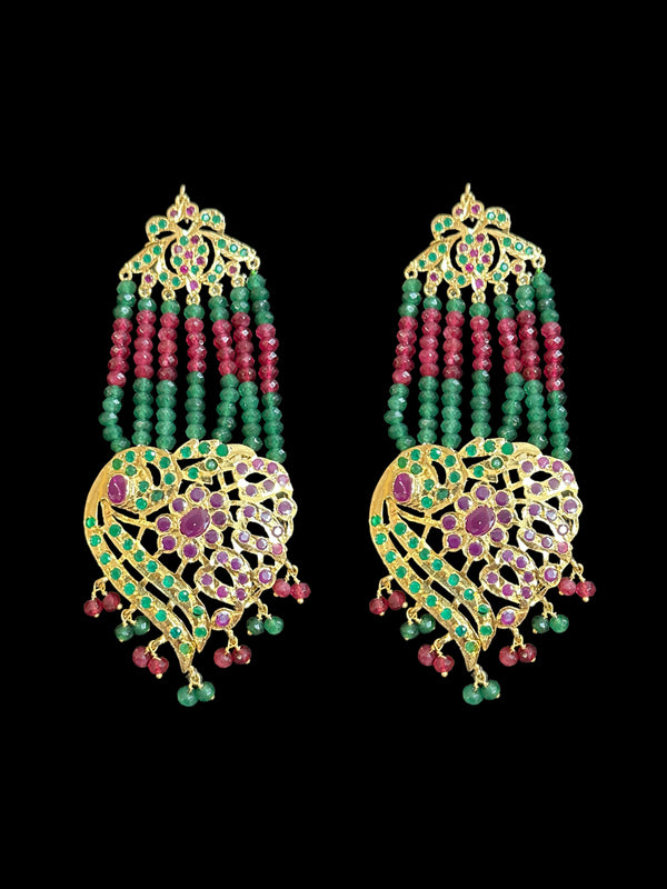 DER503 Ira gold plated earrings - ruby emerald ( READY TO SHIP )