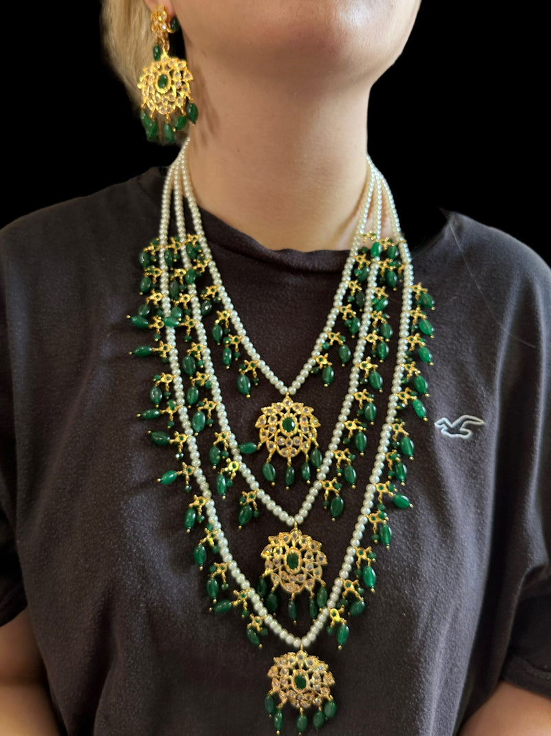 SAT78 Farmana three layer Hyderabadi  necklace with earrings ( READY TO SHIP )