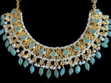 RAKIBA gold plated silver necklace set in emerald  with fresh water pearls ( READY TO SHIP )