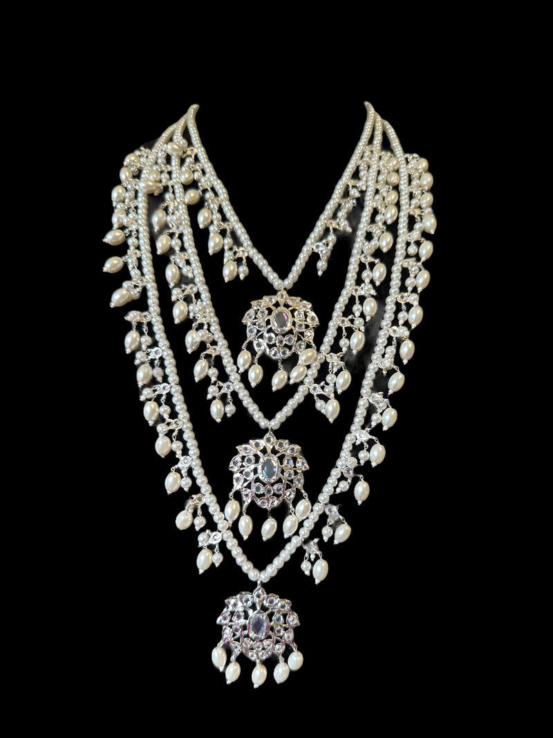 SAT76 Farmana three layer Hyderabadi  necklace with earrings ( READY TO SHIP )