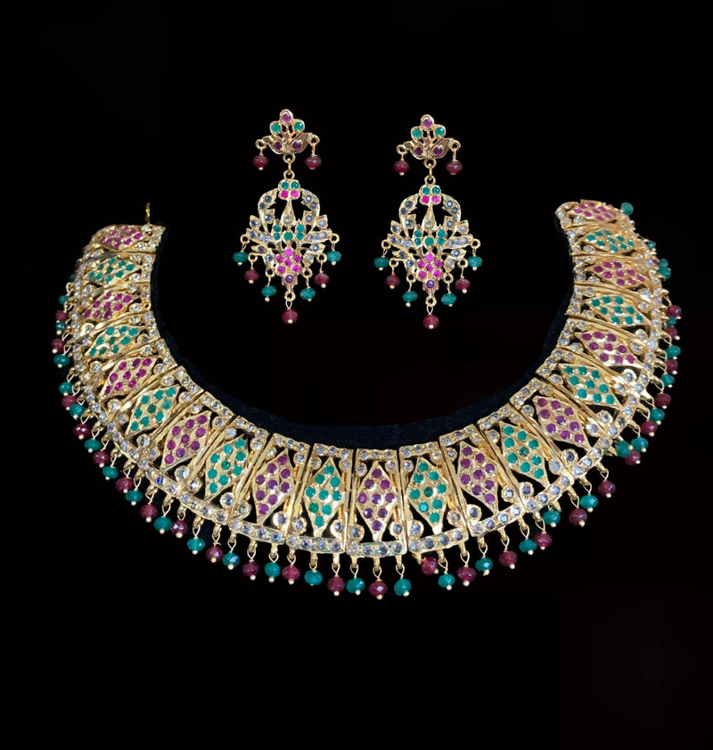 BR107 Zoya bridal Hyderabadi set in ruby emerald (SHIPS IN 4 WEEKS )