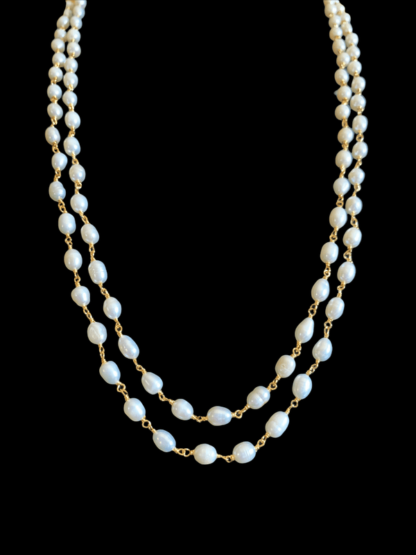 DNS115 Two layered fresh water  pearl mala  (READY TO SHIP )