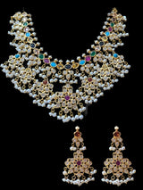 DNS29 Navratan   necklace with earrings - fresh water pearls ( READY TO SHIP )