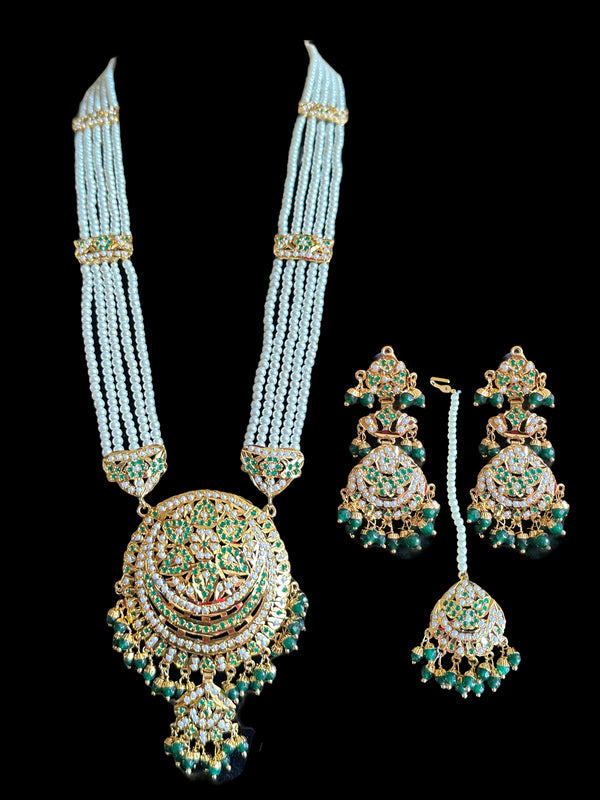 DLN9 Laiba jadau rani haar in green beads and pearls ( READY TO SHIP)