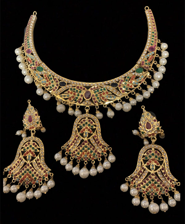 DNS21 Trishna necklace set in navratan   ( READY TO SHIP)