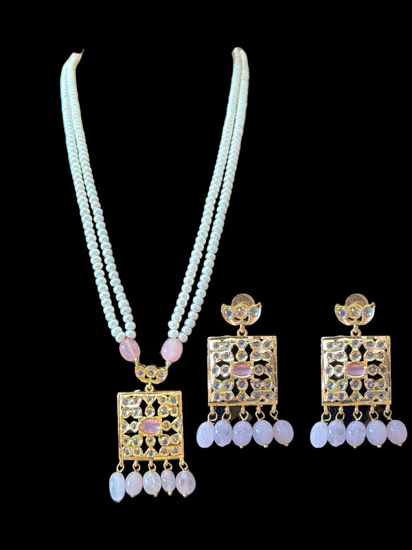 PS444 Zuni fresh water pearl pendant set in rose quartz  beads ( READY TO SHIP)