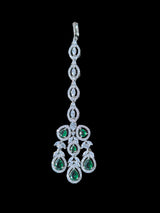 NS515 Silver plated necklace with earrings tika in green ( READY TO SHIP)