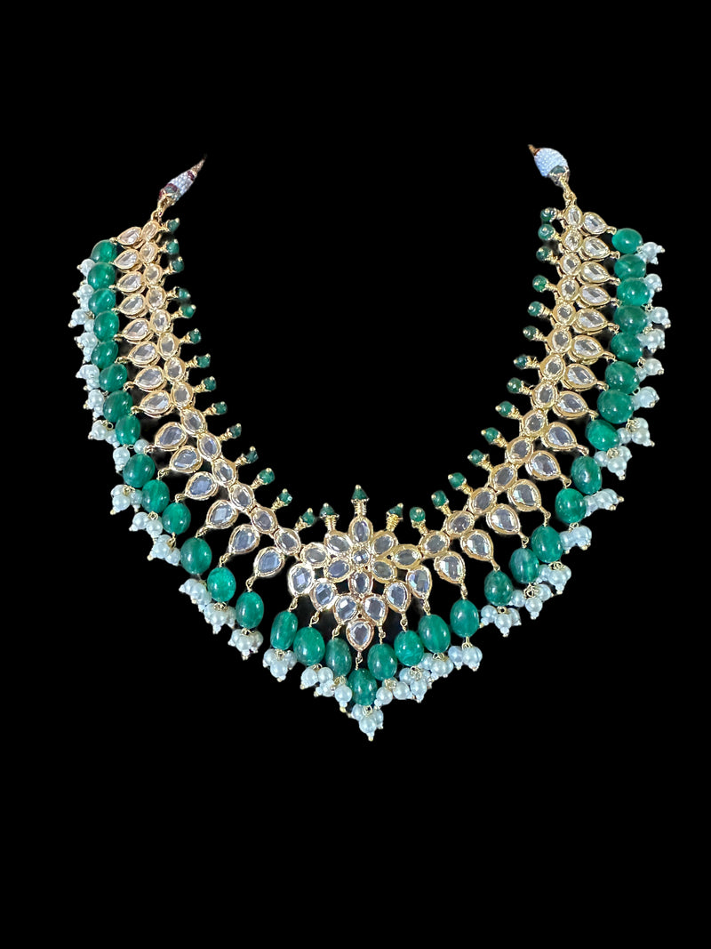 NS519 AMIRA hyderabadi necklace with earrings - emerald  ( READY TO SHIP)