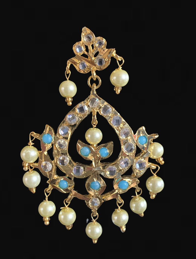 DER583 Dina hyderabadi Feroza   Chandbali with golden pearls ( SHIPS IN 4 WEEKS  )
