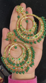 DER771 USHA overzied chandbali earrings - Green   (READY TO SHIP )