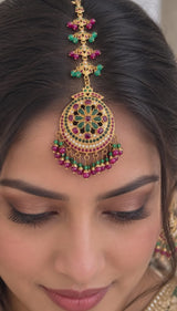 Gold-Plated Silver Ruby Emerald Maang Tikka ( READY TO SHIP )