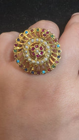 Navratan Gold-Plated Silver Ring – Vibrant Elegance in Every Stone ( READY TO SHIP )