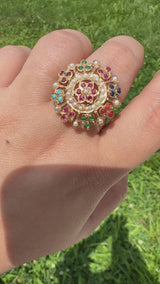 Navratan gold plated silver ring - adjustable ( SHIPS IN 4 WEEKS )