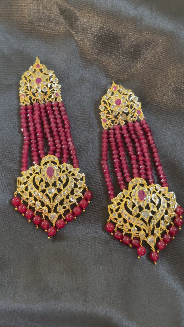 DER530  Ekta Hyderabadi jhoomar earrings - Ruby  ( READY TO SHIP )