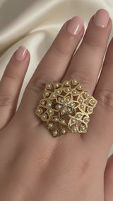 Gold-Plated 92.5 Silver Freshwater Pearl Adjustable Ring ( READY TO SHIP )