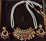 PS557 Hyderabadi / Nizami tirmani in fresh water pearls with chandbali( READY TO SHIP )