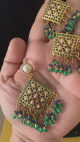 Emerald & Sapphire Gold-Plated 92.5 Silver Pendant Set with Freshwater Pearls ( READY TO SHIP )