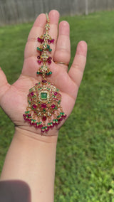 Grand Bridal Tika in Ruby, Emerald & Pearls – Gold Plated on 92.5 Silver ( READY TO SHIP )