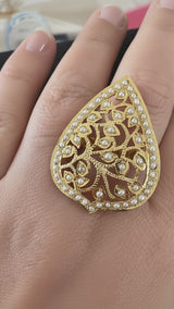 Gold-Plated 92.5 Silver Freshwater Pearl Adjustable Ring ( READY TO SHIP )