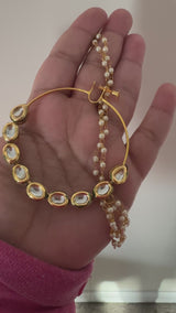 Kundan nosering with clip and pearl chain ( READY TO SHIP )