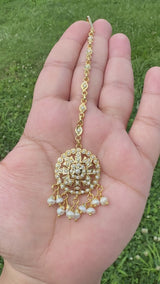 Fresh water pearl tika in gold plated silver ( READY TO SHIP )