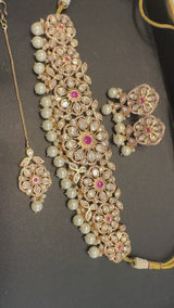 C572 Mirha Ruby and Polki choker with pearls in rose gold plating ( READY TO SHIP )