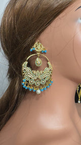 DER782 Roma chandbali earrings in turquoise ( SHIPS IN 4 WEEKS )