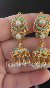 Turquoise Pearl Jhumkas in 92.5 Silver (Gold-Plated) ( READY TO SHIP )