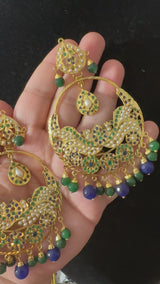 Aayra jadau chandbali earrings - Emerald sapphire pearl ( READY TO SHIP )