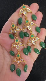 DER766 Savera Hyderabadi three layered earrings in Green  (READY TO SHIP )