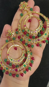 DER773 USHA overzied chandbali earrings - Ruby emerald ( READY TO SHIP )