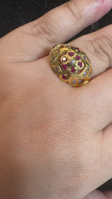 Ruby & Zircon Ring – Gold-Plated Silver Minimal Elegance ( READY TO SHIP )