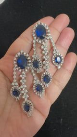 DER755  cz earrings  - sapphire blue, silver plated  ( READY TO SHIP )