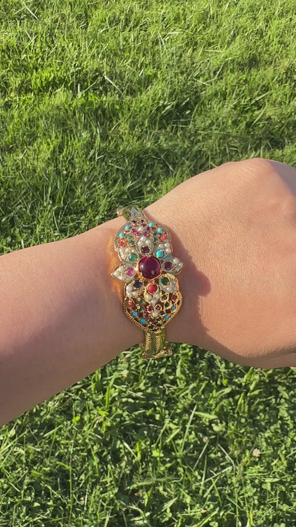 Navratan Gold-Plated Silver Bracelet with Freshwater Pearls ( READY TO SHIP )