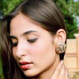 Navrattan Jadau Stud Earrings in Gold Plated Silver ER 185