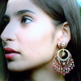 Ruby Pearl Combination Chandbali Earrings in Gold Plated Silver ER 214