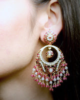 Ruby Pearl Combination Chandbali Earrings in Gold Plated Silver ER 214