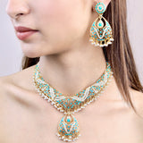 Pearl Pheroza Jadau Necklace Set in Gold Plated Silver NS 123