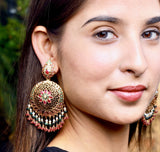 Multicolored Jadau Chandbali Earrings in Gold Plated Silver  ER 003