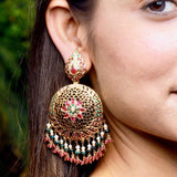 Multicolored Jadau Chandbali Earrings in Gold Plated Silver  ER 003