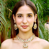 Multicolored Studded Necklace Set in Gold Plated Silver NS 034
