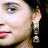 Traditional Multicolored Punjabi Jadau Dandi Jhumka earrings in Gold Plated Silver ER 153