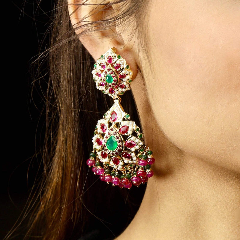 Ruby emerald Pearl Jadau earrings ER 026