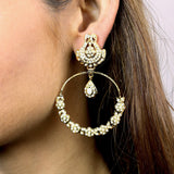 Jadau Chandbali Earrings with All Pearls in Gold Plated Silver ER 234
