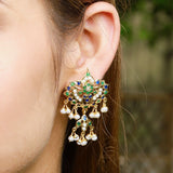 Emerald Neelam Traditional Jadau Rani Haar Set  in Gold Plated Silver NS 099
