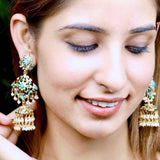 Pheroza Pearl Studded Jhumka Earrings in Gold Plated Silver ER 331
