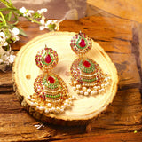 Multicolored Jadau Chandbali Earrings in Gold Plated Silver ER 129