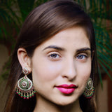 Ethnic Multicolored Jadau Oversized Earrings in Gold Plated Silver ER 200