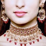 Ruby Pearl Bridal Jadau Choker Set in Gold Plated Silver NS 036